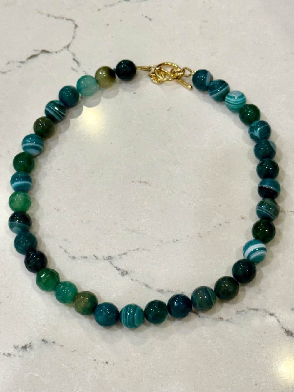 STUNNING semiprecious oversized stone necklace beads green blue swirl Talbots